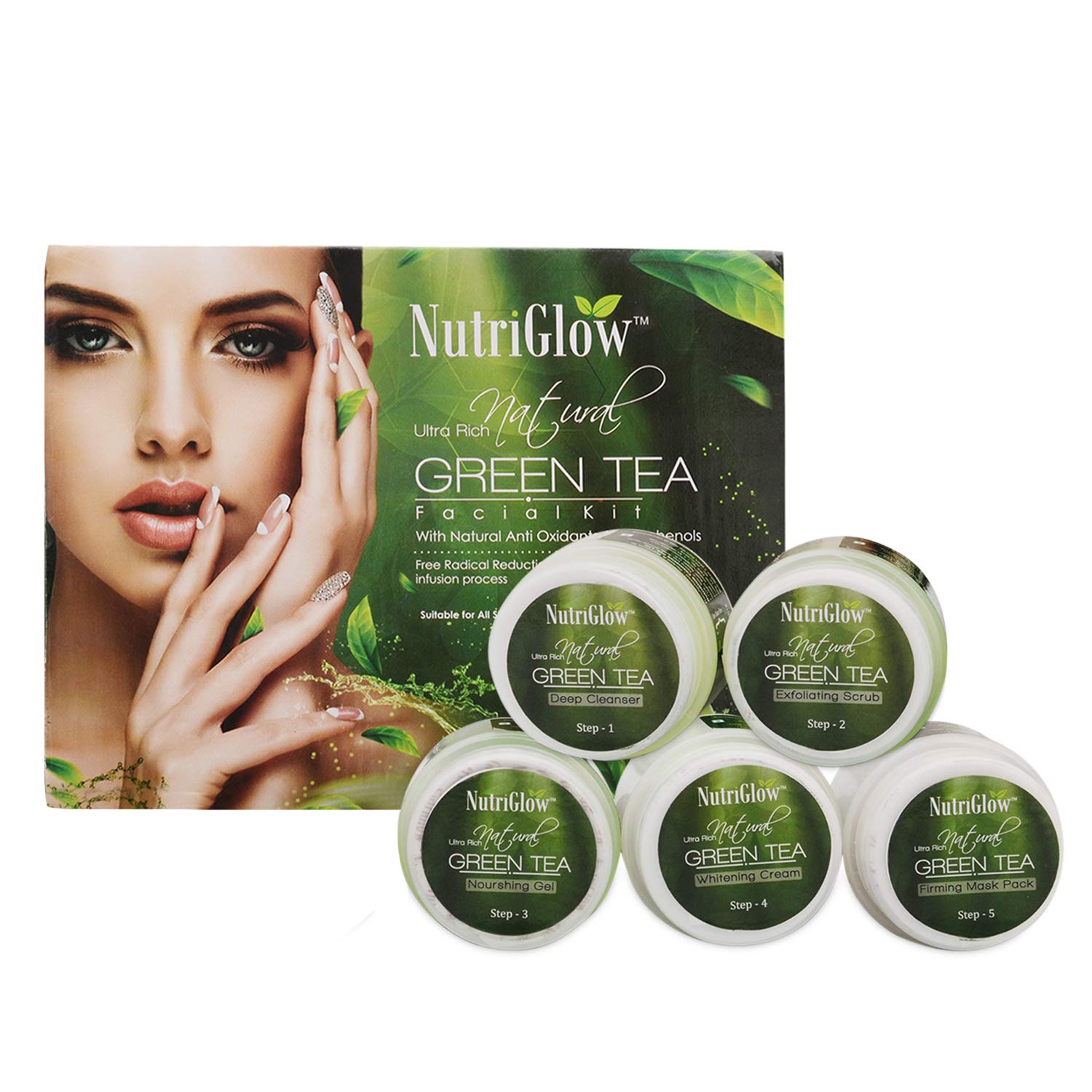 Nutriglow Green Tea Facial Kit 5-Pieces Skin Care Set for Deep Cleansing, Acne Prone, Oily Skin, 250Gm