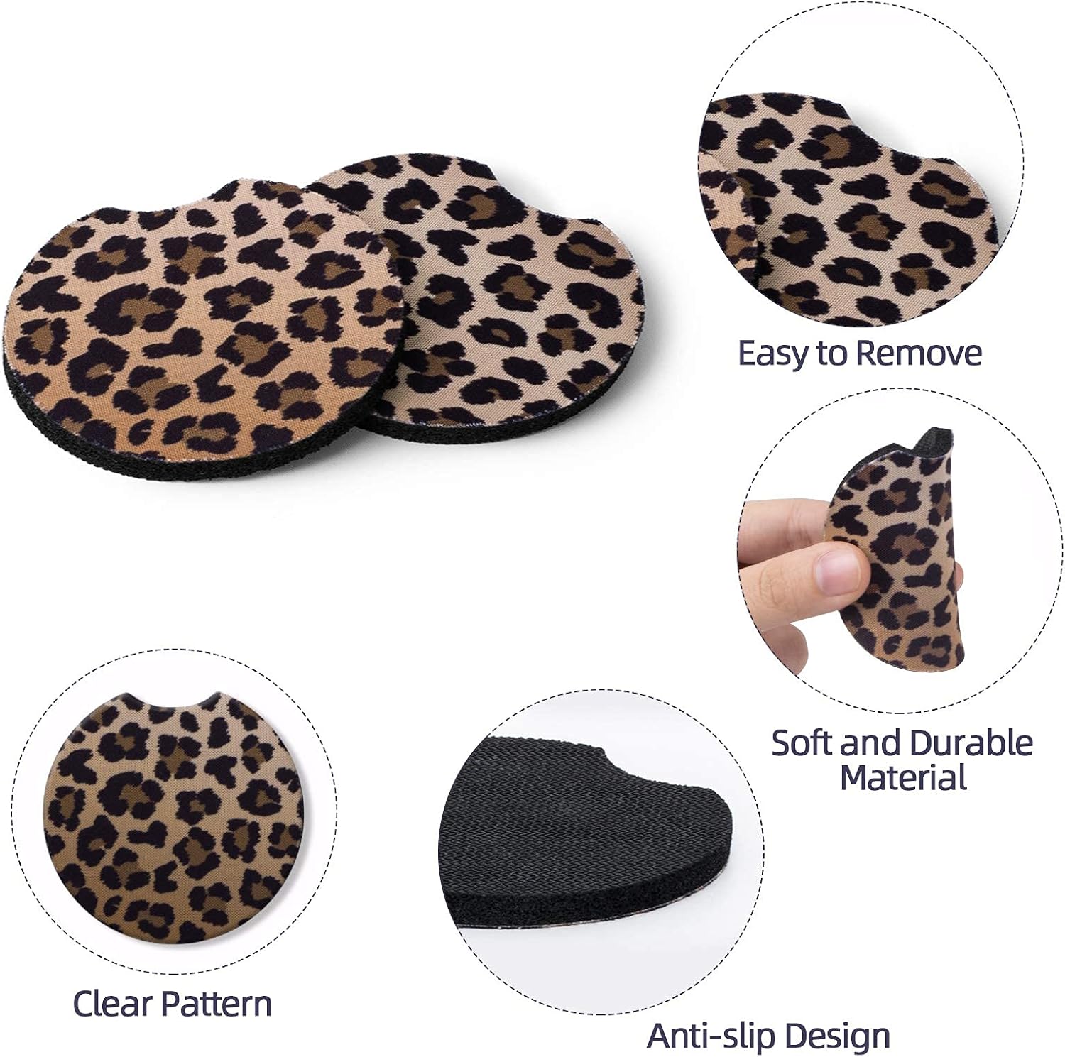 lifeegrn Car Coasters, Car Cup Holder Coasters, 2.76 Inches Car Coasters for Cup Holders, Anti Slip Removable Universal Neoprene Drinks Absorbent, Car Coasters for Women(Leopard 2 Packs): Automotive