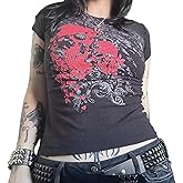 Women Y2K Graphic T-Shirts Punk Gothic Grunge Emo Top Short Sleeve Vintage 00s Aesthetic Clothes Baby Tees
