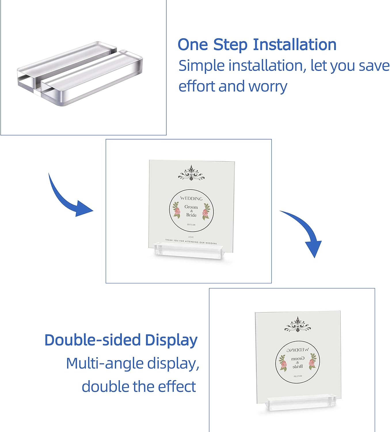 Golemas Clear Acrylic Sign Stand, Table Numbers Base Stand with Polished Edges, Wedding Sign Holders for Display, Place Card Slot Stand for Wedding/Meeting/Buffet/Restaurant/Trade Show. (Clear, 10packs) : Office Products