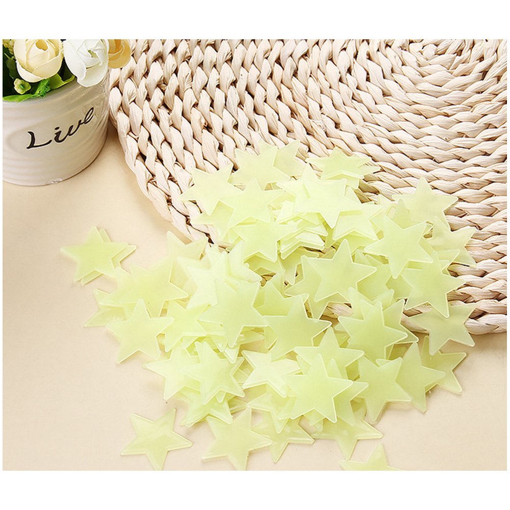 Hamhsin 100PCS Home Luminous Wall Stickers Noctilucent Stars Stickers Ceiling Glow In The Dark Stars Noctilucous Stickers Decal Baby Kids Bedroom (100PCS) (Yellow)