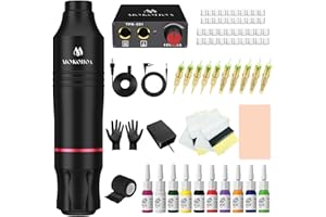 Mokohoa Tatoo Machine Kit, Tattoo Pen kit, Tattoo Supplies Kit with Ink, Cartridge Needles, Practice Sheet, Rubber Gloves (Carbon Black)