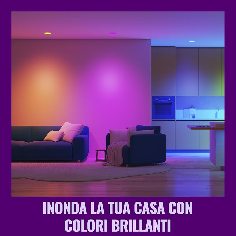 Faretto LED smart vetro GU10, a colori e bianco Regolabile, equivalente 50 W, 2.200-6.500 K, 345 lumen, intensità regolabile, compatibile Alexa, Google Assistant e Apple Home, conf. da 2