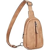 MASINTOR Small Sling Bag for Women and Men - Vegan Leather Crossbody Fanny Pack with Multiple Compartments for Everyday Use Camel Brown