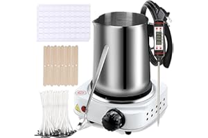 HACCAH Candle Making Kit, Wax Melter For Candle Making, DIY Candle Making Supplies For Adults,Beginners, Including 500w Electric Stove, 900ml Melting Wax Pouring Pot, Candle Wick, Spoon, Thermometer(White)