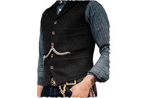 Ceehuteey Mens Suit Vest Waistcoat Tweed Retro V Neck Wool Herringbone for Prom