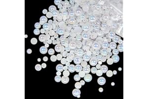 qiipii 51g White AB Half Round Pearls for Crafting 4mm 5mm 6mm 8mm 10mm Mix Sizes Flatback Beads Charms for Nails Face Eyes Makeup Tumblers Bottles Mugs DIY Crafts Bedazzling Clothes Shoes Phones Car
