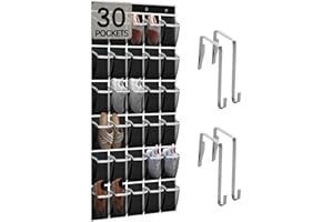 KOTKN 30 Compartment Breathable Mesh Pocket Over the Door Hanging Shoe Organizer, Closet Shoe Organizer, Large Men's and Women's Shoe Organizer, Hanging Over the Door Shoe Organizer (Black-C)