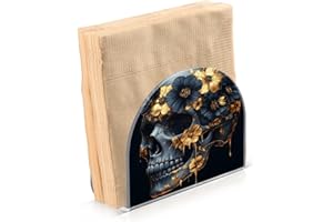 ALAZA Sugar Skull Black Flower Blossom Napkin Holder Clear Acrylic Tissue Paper Dispenser for Dining Room Table Kitchen Bathr