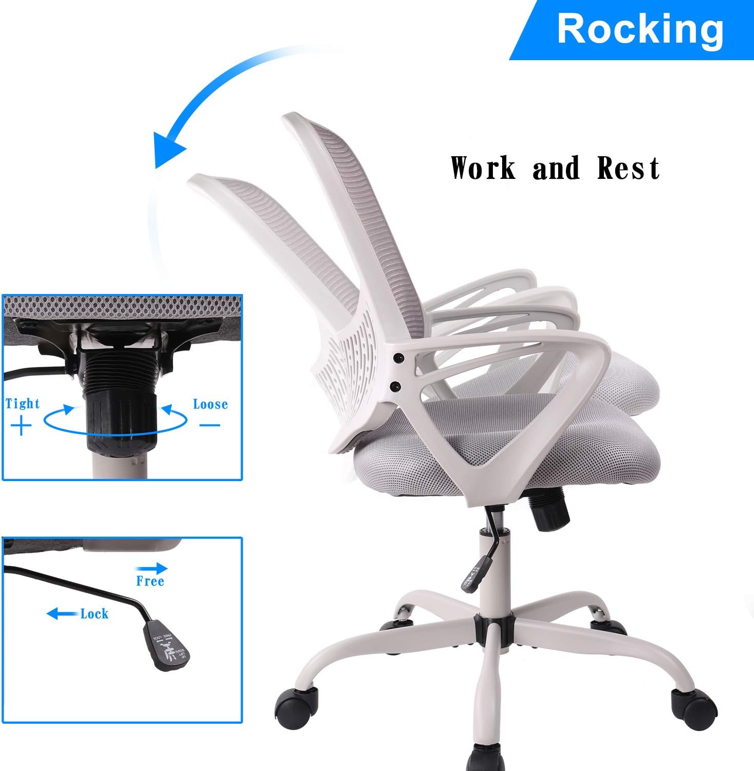 Office Chair, Ergonomic Desk Chair Computer Task Chair Mesh with Armrests Mid-Back for Home Office Conference Study Room, Gray: Kitchen & Dining