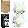 DIEWEISIMI Wine Glasses Set of 2, Diamond Stemless Wine Glasses - Iridescent Glassware