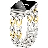 Newlibery Gold Silver Watch Bands for Women Compatible with Apple Watch 38/40/41/42/44/46/49mm Adjustable Metal Strap Dressy Pretty Chain Bracelet for iWatch Series 11/10/9/8/7/6/5/4/SE/3/2/1/Ultra