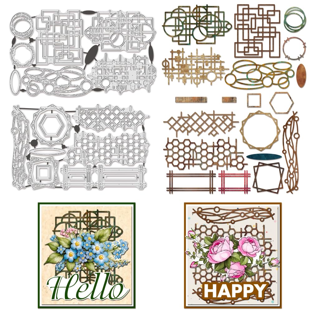 BENECREAT Geometric Shaped Carbon Steel Cutting Dies, Border Theme Pattern Embossing Stencils Template for Making Photo Decorative Paper Scrapbooking, 0.08cm Thick