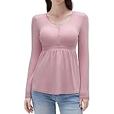 SUUKSESS Womens Babydoll Tops Cute Peplum Tops Ribbed Long Sleeve Henley Shirts Going Out Flowy Outfits