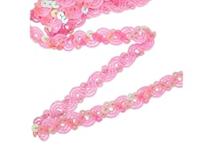 uxcell 11 Yard Sequins Trim Ribbon 0.6 Inch Sequin Gimp Braid Trim Spangle Flat Sequins Paillette Fabric Flat Trims Strips for Crafts Sewing Clothes Home Party Decoration, Pink