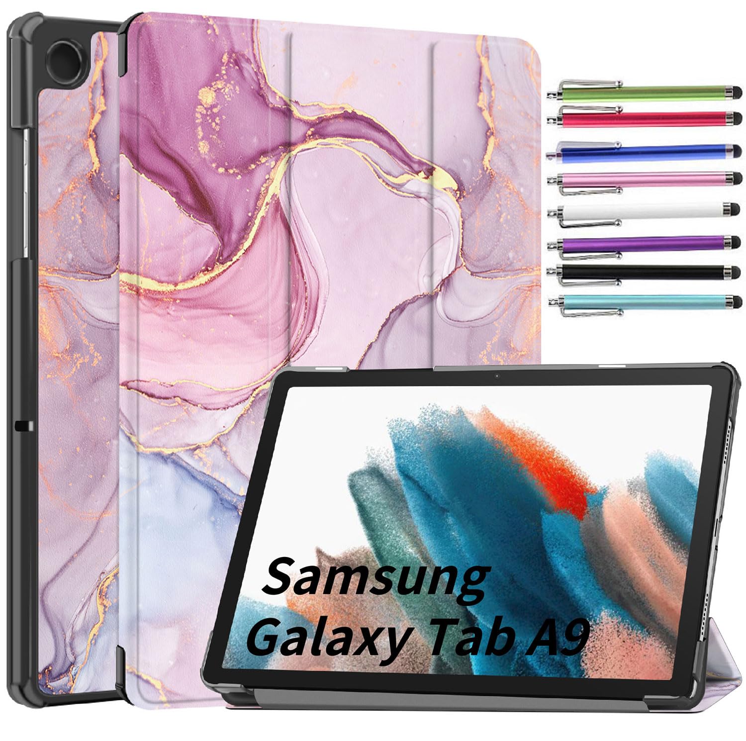 Photo 1 of elitegadget Case for Samsung Galaxy Tab A9+ Plus (SM-X210/X215/X216) - Lightweight Tri-Fold Stand Shell Case Cover for Galaxy Tab A9+ 11" Inch Tablet 2023 Released + 1 Stylus (Marble Pink)