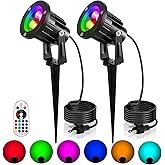 OurLeeme Lawn Flood Light Stake, RGB Spot Lights,8W Outdoor LED Flood Light Waterproof Garden Yard Lights with Remote Control,2-in 1 Landscaping Spotlights for Patio,Pathway, Driveway 85-265V (2 Pcs)