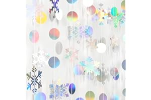 Snowflake-Snow Iridescent-Holographic Christmas Party-Decoration Garland - 52Ft Winter Wonderland Frozen Hanging Paper Streamers,Birthday New Year Supplies Decor Lasting Surprise