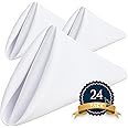 Wealuxe White Cloth Napkins Set of 24-17x17 Inches, 220 GSM Thick and Durable 100% Polyester Napkins, Stain and Wrinkle Free Dinner Napkins Cloth Washable, Soft