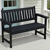 YEFU Outdoor Bench, 2-Person, Garden Bench, All-Weather, Black | Patio Bench HIPS Weatherproof, Porch Bench Poly, Comfortable &amp; Heavy Duty, Easy to Assemble, For Front Porch/Park/Outside