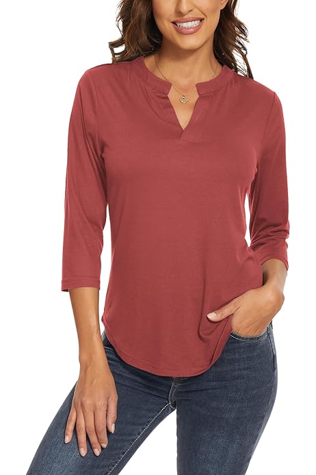 BETTE BOUTIK Women's V Neck Bell Sleeve Blouse - 3/4 Sleeve