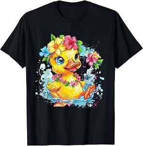 Rubber Duck Floral Hawaiian Watercolor Rubber Duck Lover T-Shirt