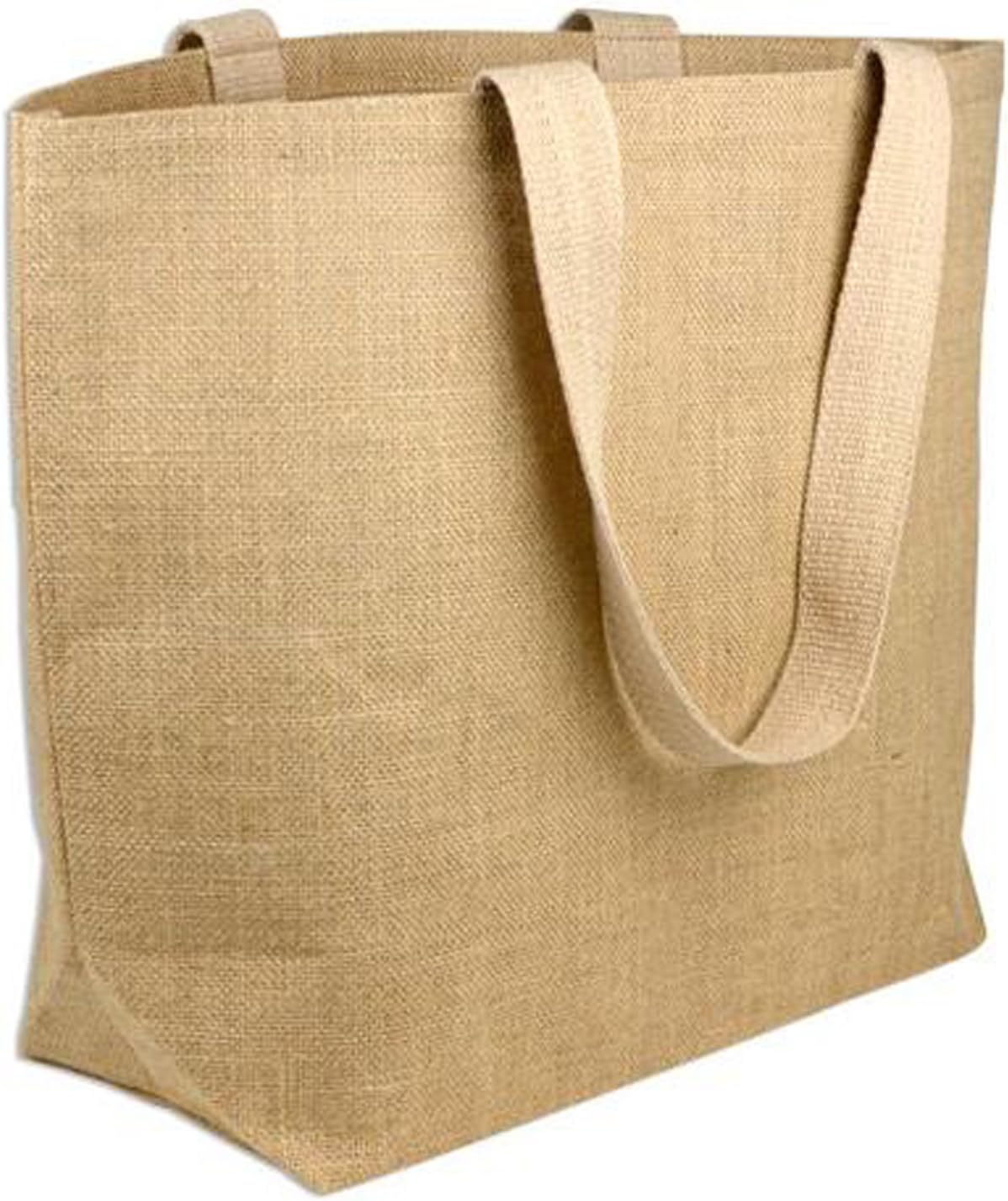 Pack of 2 - Standard Size 20" x 14" x 6" Reusable Jute Burlap Beach Tote Bags | Daily Jute Shopper Tote Bags - TJ895