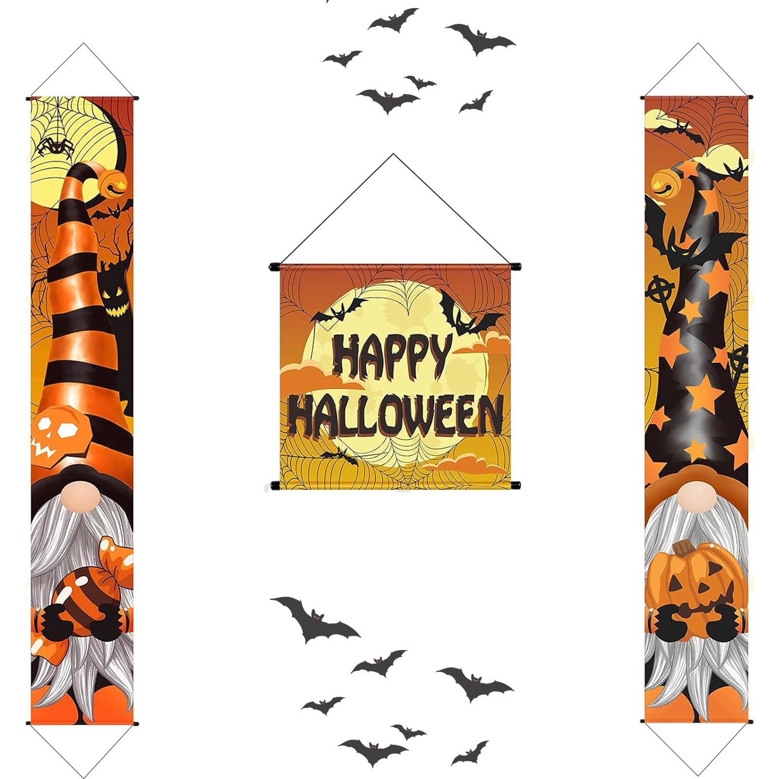 Eowppue 3 Pcs Halloween Door Decorations - Halloween Banner, Party Decoration,Gnome Pumpkin Porch Sign, for Front Door Outside Yard Party, Halloween Decorations Sale Clearance