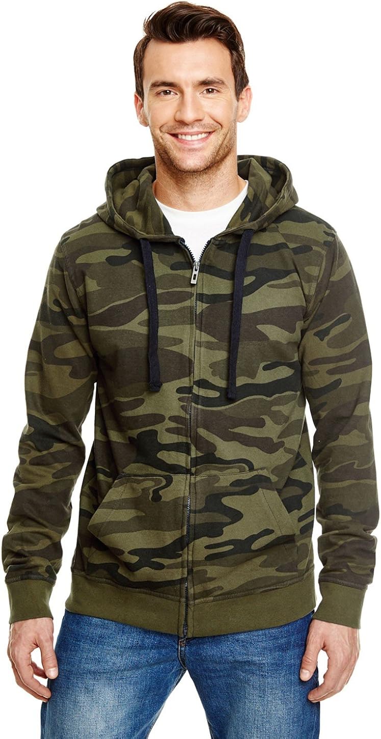 Burnside B8615 - Camo Full-Zip Hooded Sweatshirt: Clothing