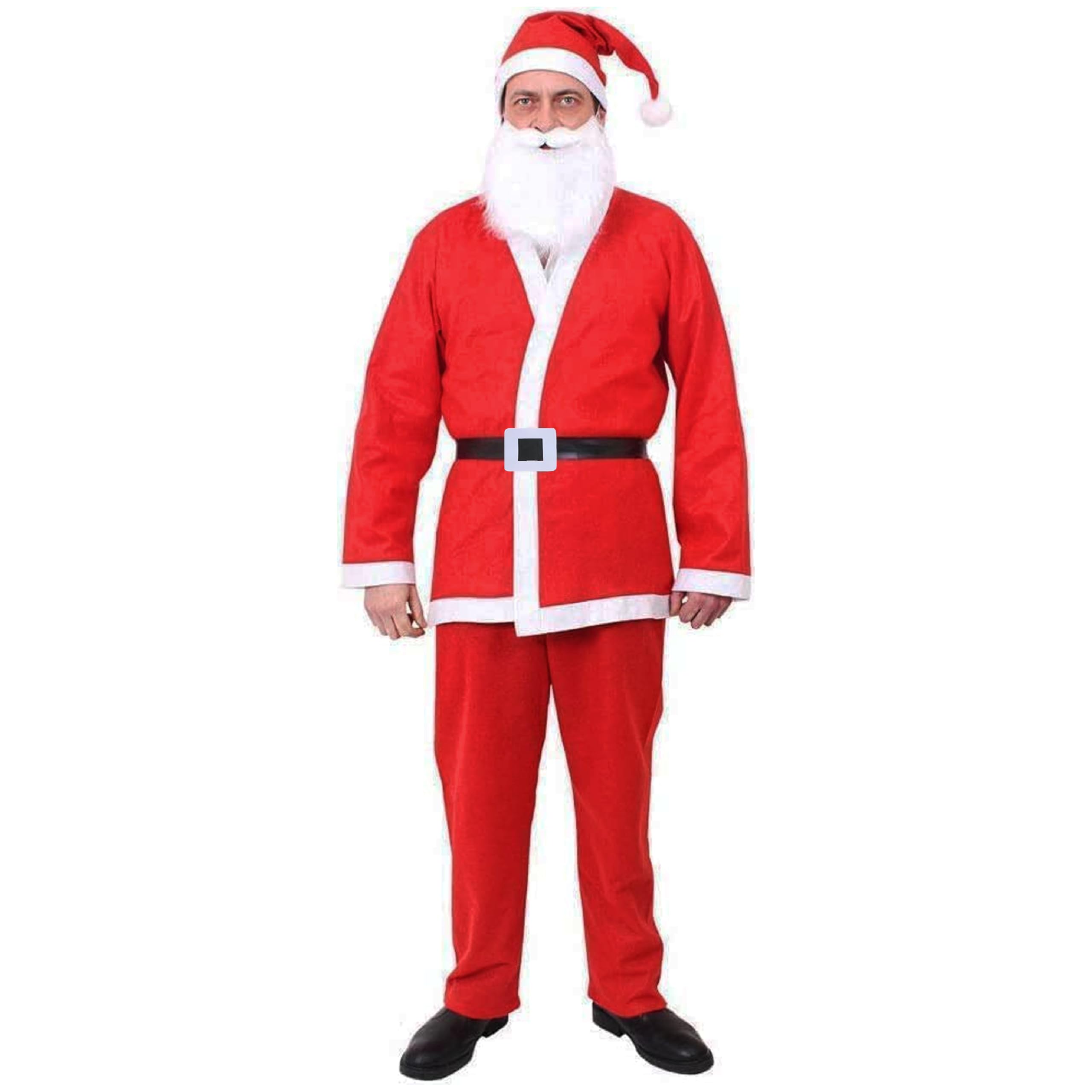 I LOVE FANCY DRESS Mens Budget Santa Costume - 5 Piece Father Christmas Costume - Red Santa Jacket & Trousers + Black Ribbon Belt + Red Santa Hat + Elasticated Beard (X-Large)