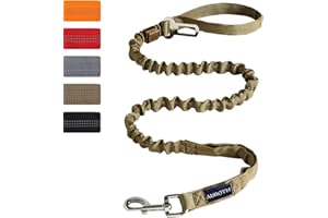 AUROTH Heavy Duty Bungee Dog Leash for Large Breed Dogs, No Pull for Shock Absorption with Car Seat Belt, 2 Padded Handles 4.5Foot 6Foot Training Dog Leash Army Yellow