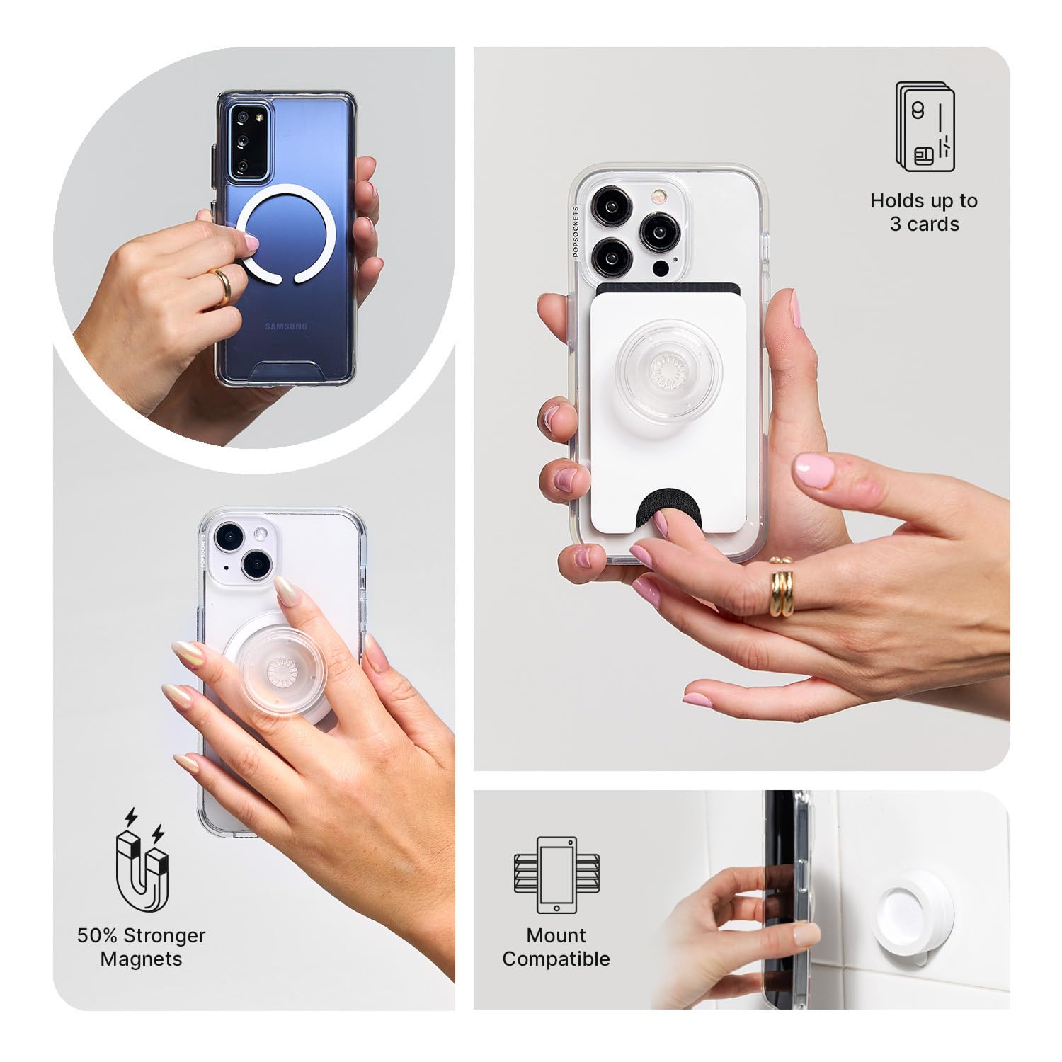 PopSockets Phone Grip for MagSafe with Kickstand, Magnetic Stand, Swappable Top, Secure Hold for iPhone MagSafe Cases, Phone & Tablet Grip, Cute PopSockets - Enamel Coconut Crème