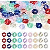 Bestewelry 90Pcs 10mm Glass Round Craft Beads Transparent Colorful Donut Large Hole Beads Flat Round Crystal Spacer Beads for DIY Bracelets Necklaces Crafts Jewelry Making 9 Colors