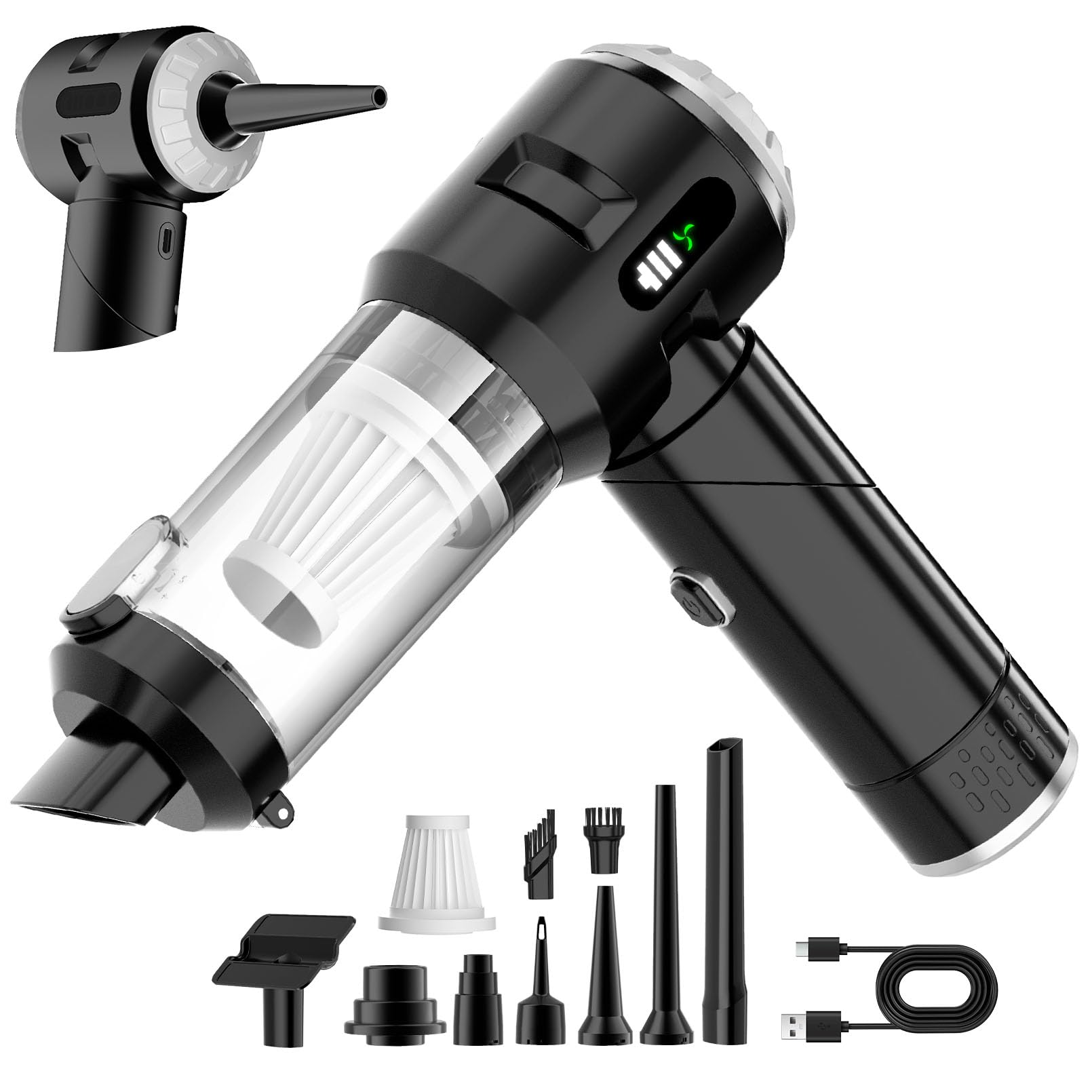 Wansimoo Handheld Car Vacuum Cleaner,25000PA Strong Cyclonic Suction Foldable Mini Vacuum Portable Cordless with Digital Display and One Touch Dust Removal for Car, Home, Office, Kitchen (Silver) Image