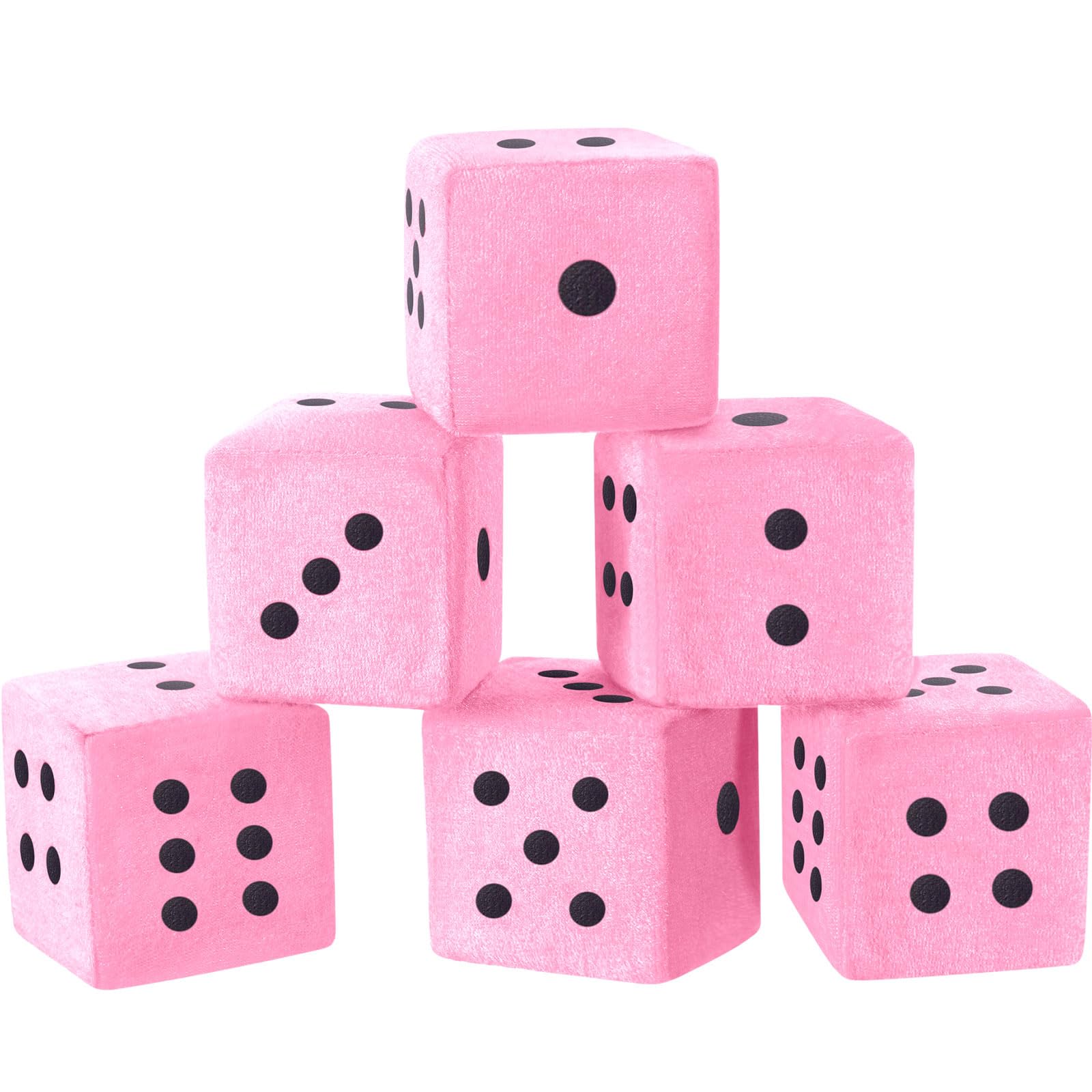 Photo 1 of Simgoing 6 Pcs 3 Inch Large Pink Plush Dice Jumbo Square Dice Toys Pillow for Educational Toys Casino Game Themed Nights Party Decorations
