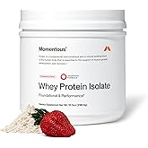 Momentous Essential Grass-Fed Whey Protein Powder - 20 g Whey Isolate Protein - NSF Certified for Sport - Gluten-Free - 12 Servings for Essential Everyday Use - Strawberry - Package May Vary