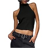 MakeMeChic Women's Y2k Halter Mock Neck Top Going Out Sleeveless Backless Knit Top