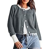 Saodimallsu Womens Cropped Cardigan Sweaters Button Down Open Front Long Sleeve Fall Trendy Color Block Knit Coats