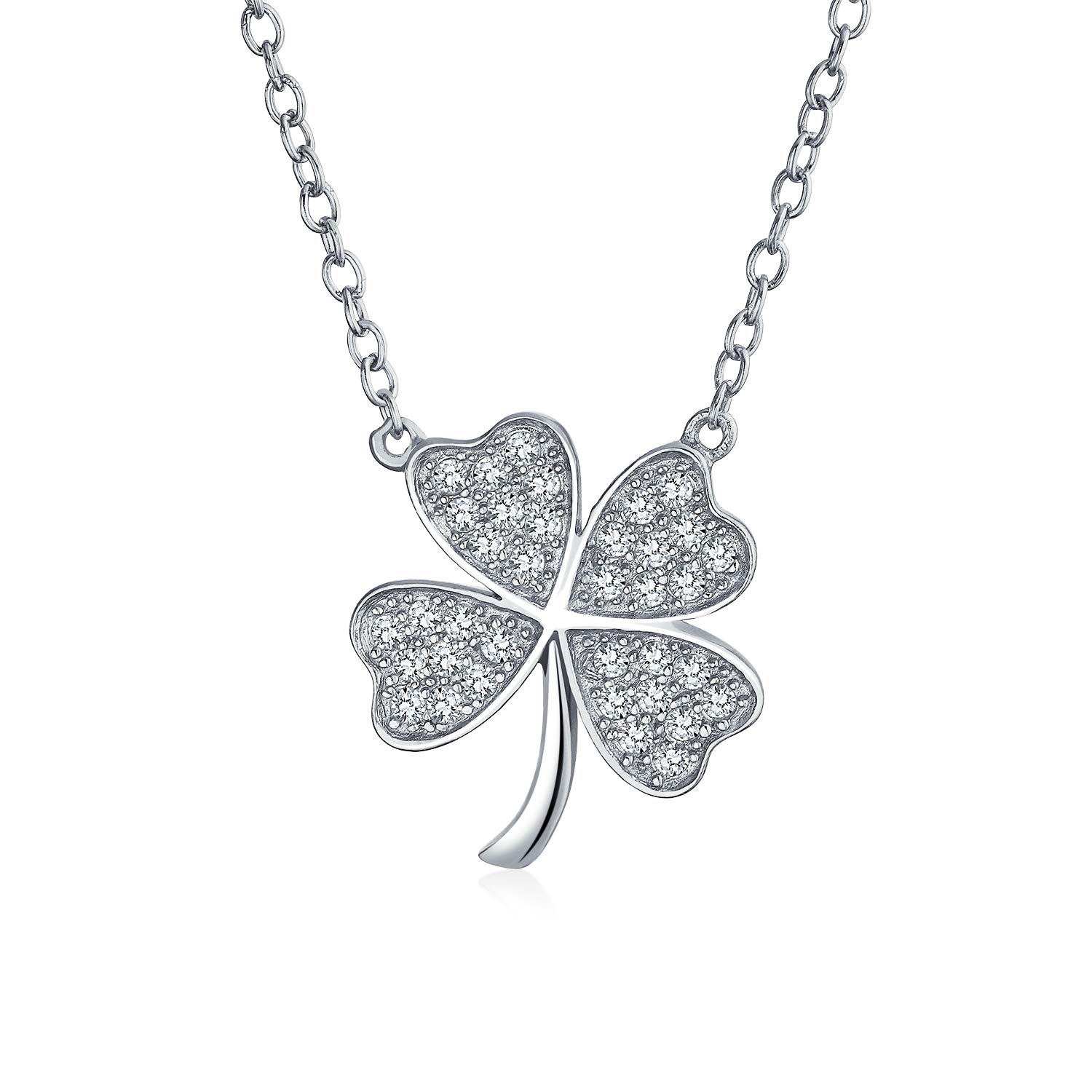 Bling Jewelry Shamrock Pave Cubic Zirconia CZ Lucky Charm Four Leaf Clover Pendant Necklace For Women .925 Sterling Silver โ image 1