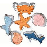 6 PCS Mermaid Cookie Cutters, Mermaid Tail,Starfish,Seashell, Shark, Crab Shapes Summer Themed Biscuits Molds Stainless Steel Metal Cutter for Kids Birthday Party Holidays