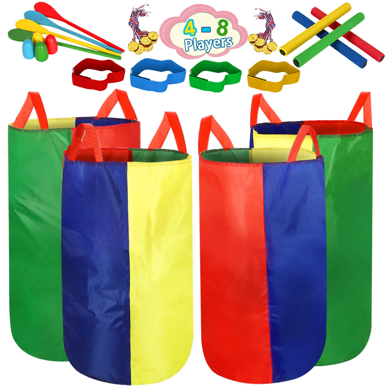 Sports Day Kit Potato Sack Race Bags Backyard Games for Kids Adults, Field Day Birthday Party Outdoor Games for Kids Family,Egg and Spoon 3-Legged Relay Race Carnival Game,Easter Lawn Garden Game