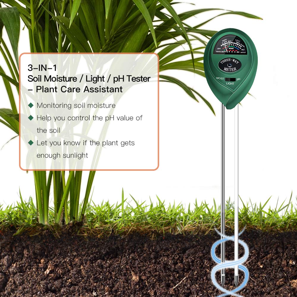 Veroyi ST01 Soil pH Tester, 3-in-1 Plant Soil Moisture Meter/Light/pH Meter for Gardener (Green)