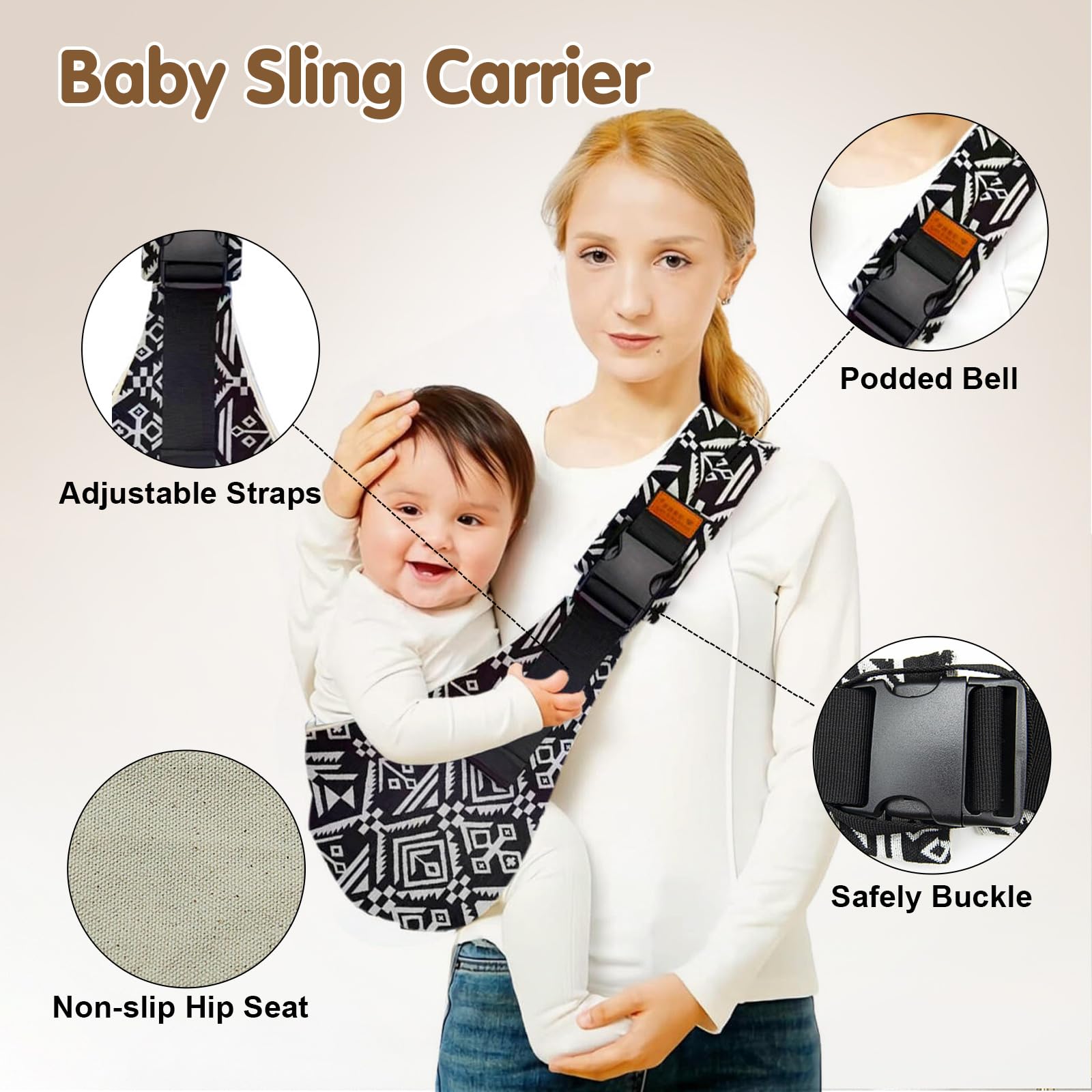 Baby Sling Carrier,Toddler Carrier, 2025 New Baby Sling,Portable and Lightweight Sling,Non-Slip Hip Seat Carrying 10-30lbs(Black)