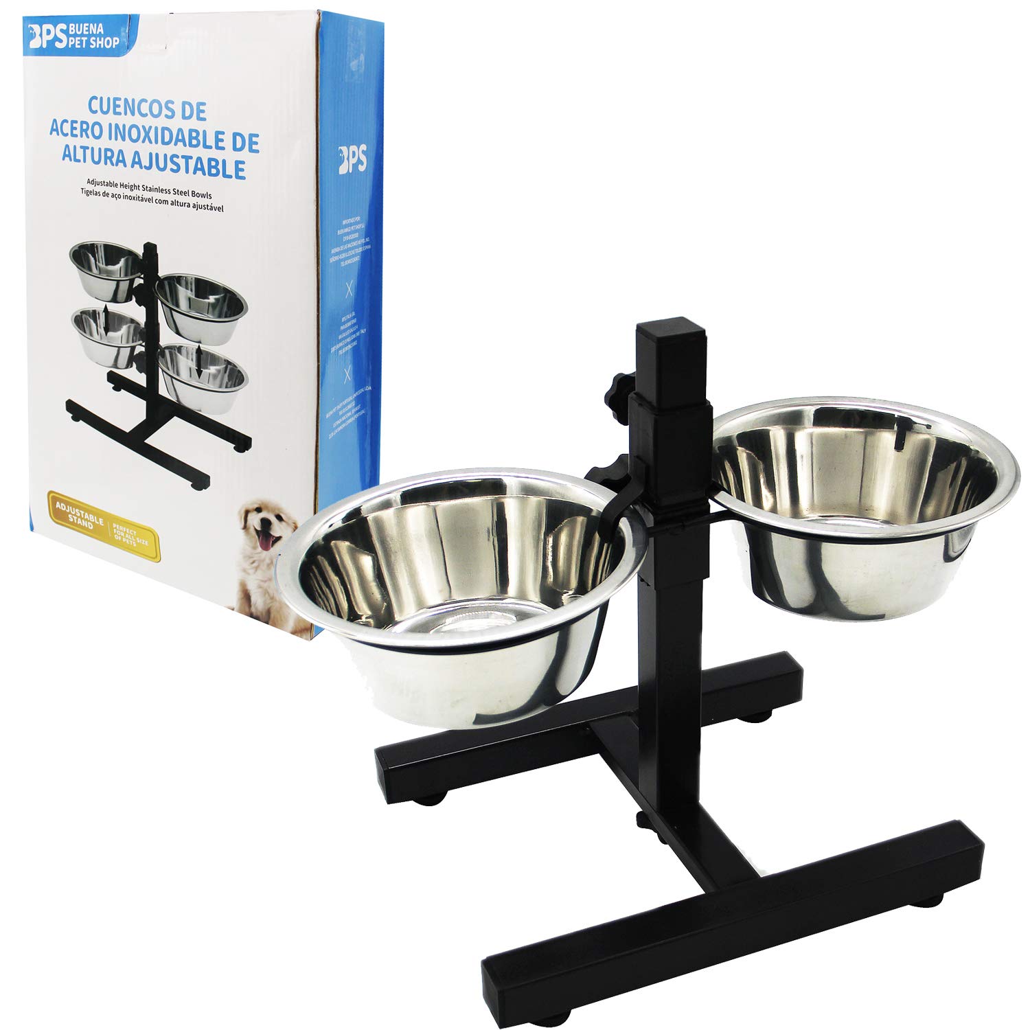 BPS Stainless Steel Feeders for Dogs with Stand Stand Set of Raised Bowls Height Adjustable 3 Size Choose (S) BPS-11119
