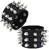 PEOVLVN 2 Pcs Studded Bracelet, Gothic Punk Rock Spiked Bracelets Black Leather Rivet Wristband Cuff Wrap Bangle for Men Women 80s Emo Accessories