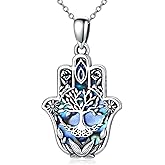 PROESS Hamsa Tree of Life/Viking/Lion/Butterfly/Evil Eye/Yin Yang/Eye of Horus Necklace 925 Sterling Silver Hand of Fatima Pendant Necklace Hamsa Jewelry Gifts for Women Men for Birthday Christmas