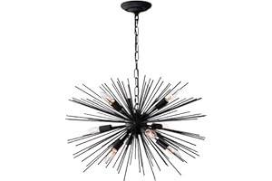 GOMUNIN Astra Sputnik Satellite Pendant Light 9-Light Black Chandelier Mid Century Starburst Chandelier for Living Room Bedroom Hallway Dining Room Kitchen Island, 23in Wide, Solid Metal 12LB