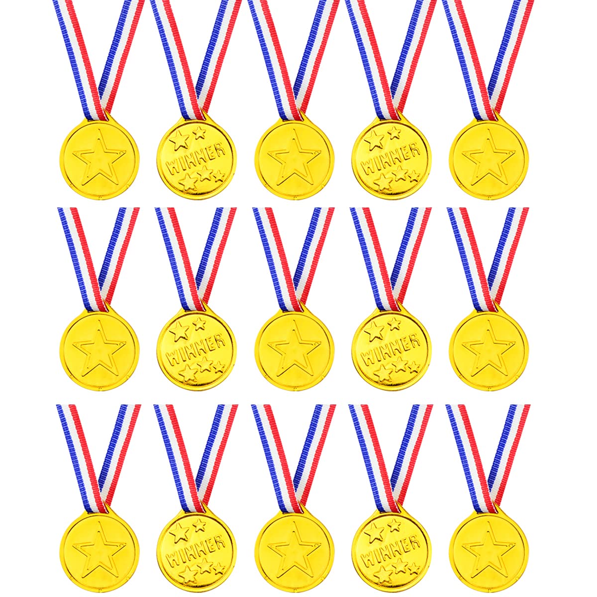 Fantasyon 15 PCS Plastic Gold Winners Medals, Kids Children's Party Award Medals with Neck Ribbons for Party Festival Sports Competition Toys Prizes Awards