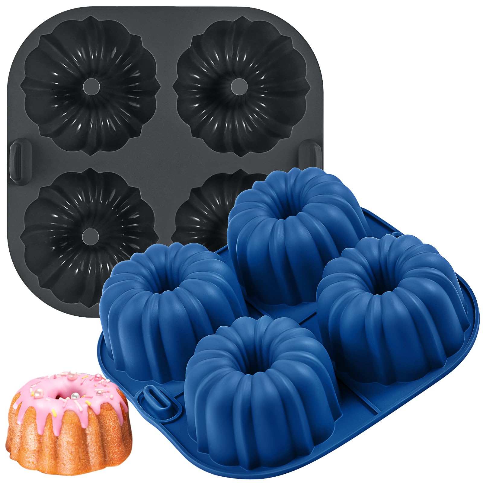 webake Mini Ring Cake Tin Silicone Cake Moulds for Air Fryer 2 Pcs 8 cm Small Cake Mould Fluted Cake Tins for Donut Muffin Cupcake