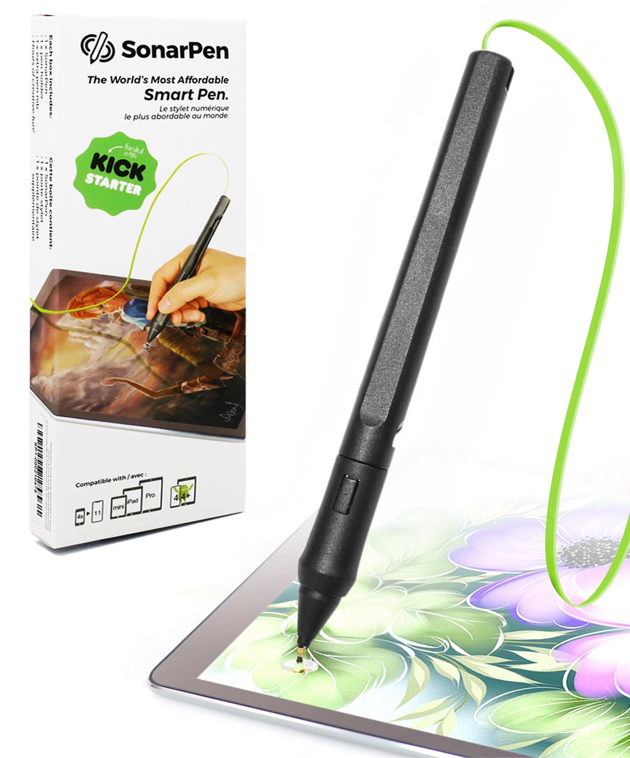 SonarPen - Pressure Sensitive Smart Stylus Pen with Palm Rejection and Shortcut Button. Battery-Less. Compatible with Apple iPad/Pro/Mini/iPhone/Android/Switch/Chromebook (Neon Green)